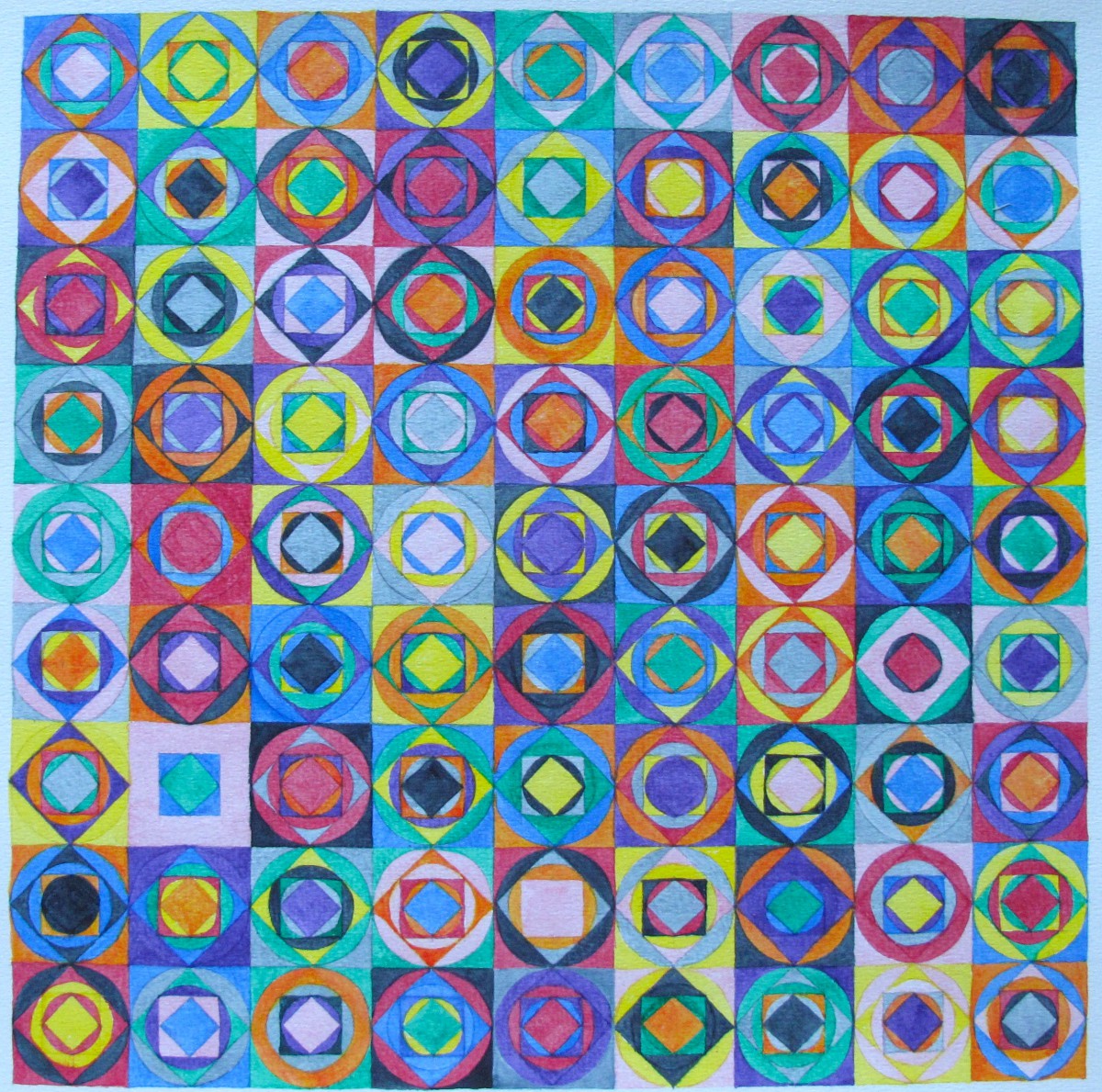 Sudoku kleurrijk rondjes vierkantjes aquarel
