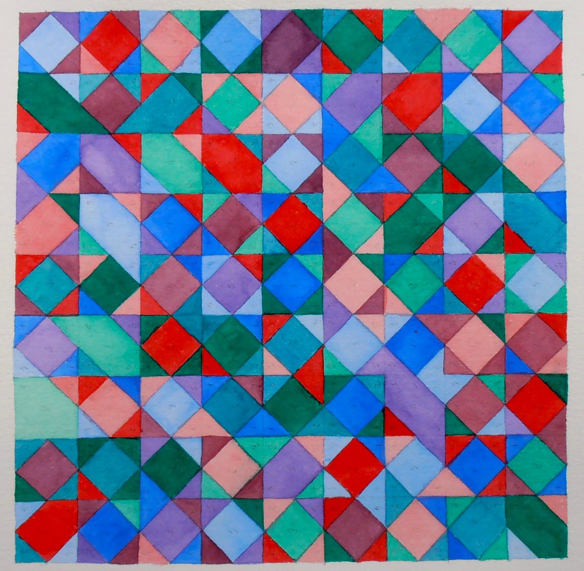 Sudoku vierkant driehoek rood blauw roze groen aquarel