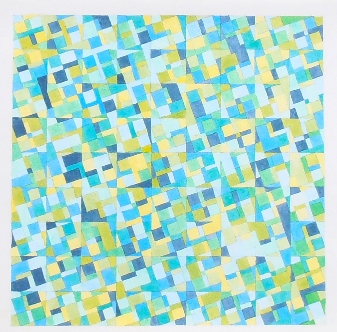 Sudoku blauw groen geel blok aquarel