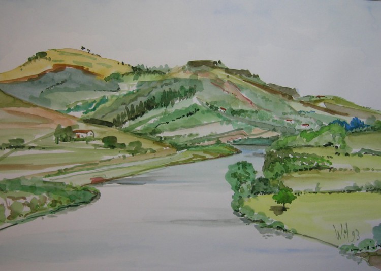 Rhone schilderij aquarel